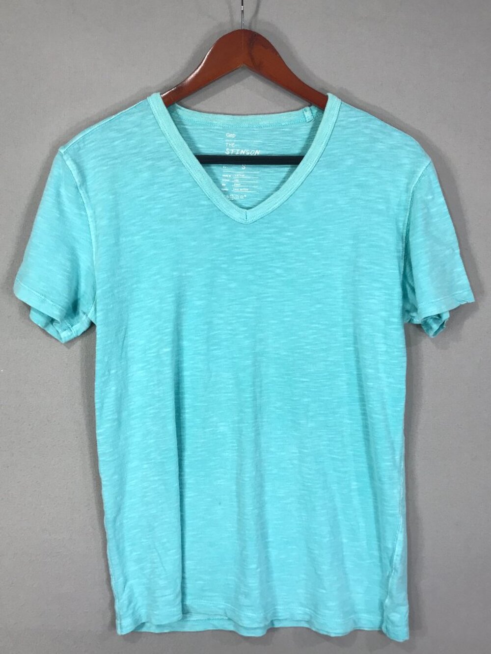 Gap Stinson T Shirt Men's Small Blue Green Pullover Tee Slub V-Neck Short Sleeve